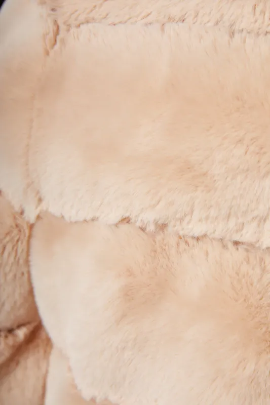 Executive Longline Panel Faux Fur Coat in Cream sold by Oh Polly