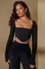 Embellished Sleeve Corset Crop Top in Black sold by Oh Polly