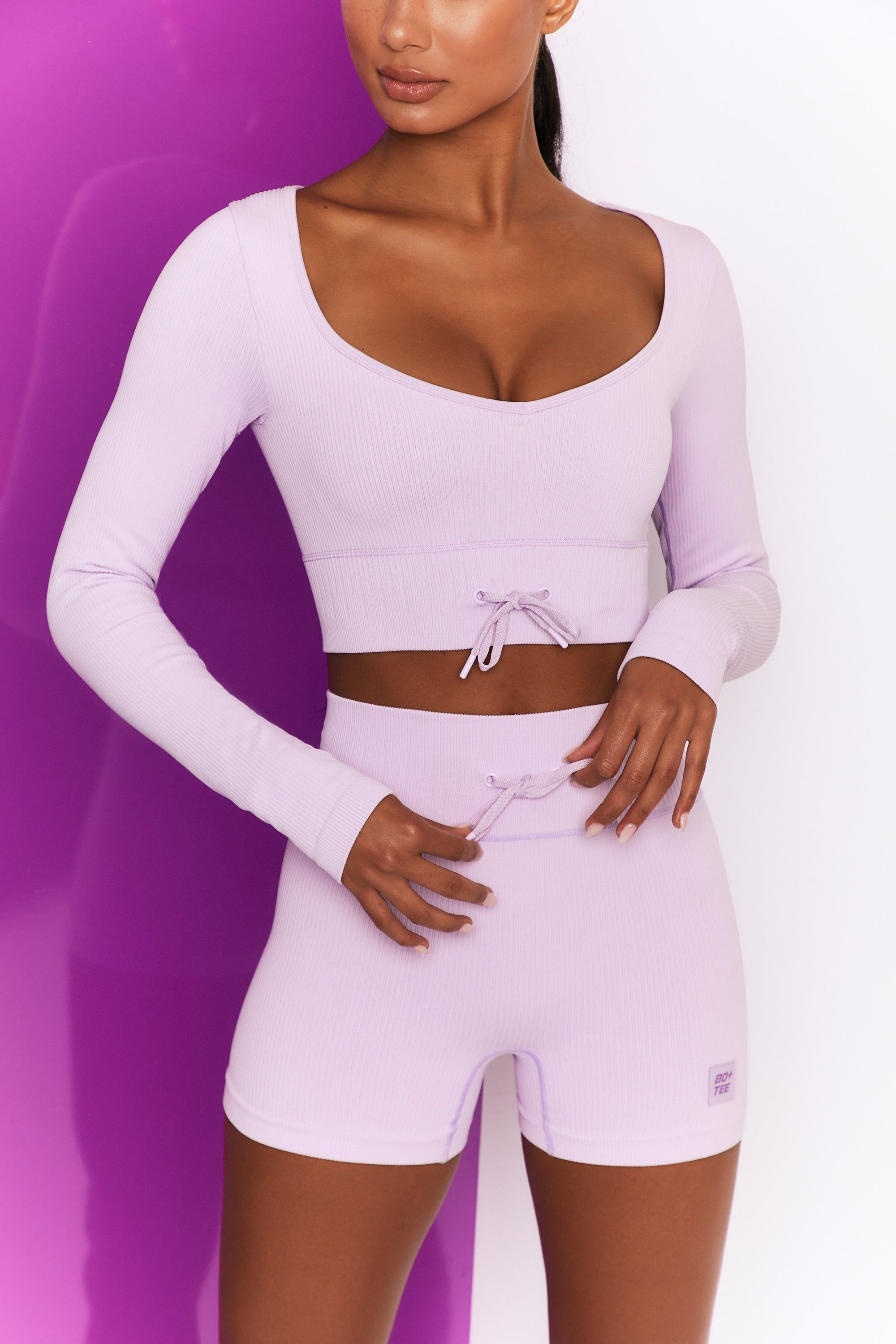 Time Check Ribbed Long Sleeve Crop Top in Lilac sold by Oh Polly product image thumbnail 5