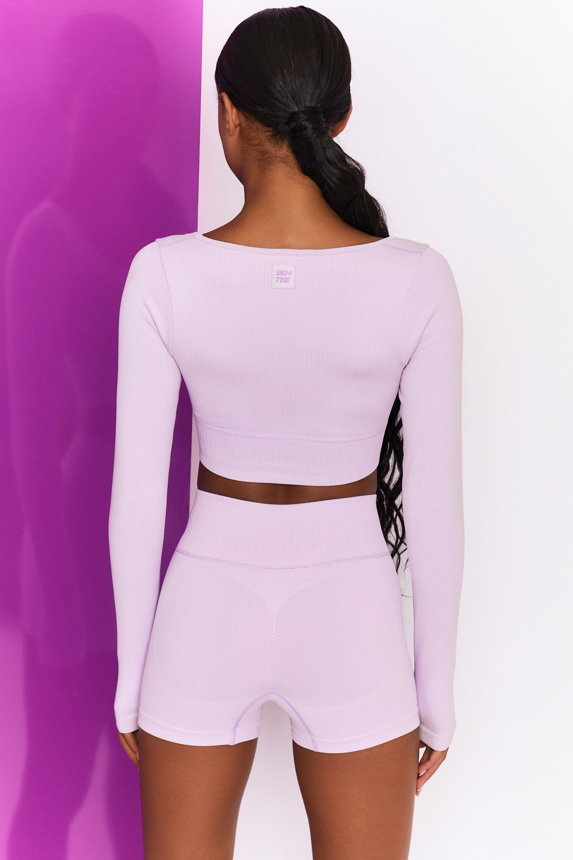 Time Check Ribbed Long Sleeve Crop Top in Lilac sold by Oh Polly product image thumbnail 3