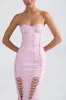 Lace-Up Corset Gown in Light Pink sold by Oh Polly