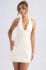 Halterneck Structured Tulip Mini Dress in Ivory sold by Oh Polly