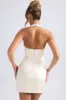 Halterneck Structured Tulip Mini Dress in Ivory sold by Oh Polly
