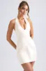 Halterneck Structured Tulip Mini Dress in Ivory sold by Oh Polly