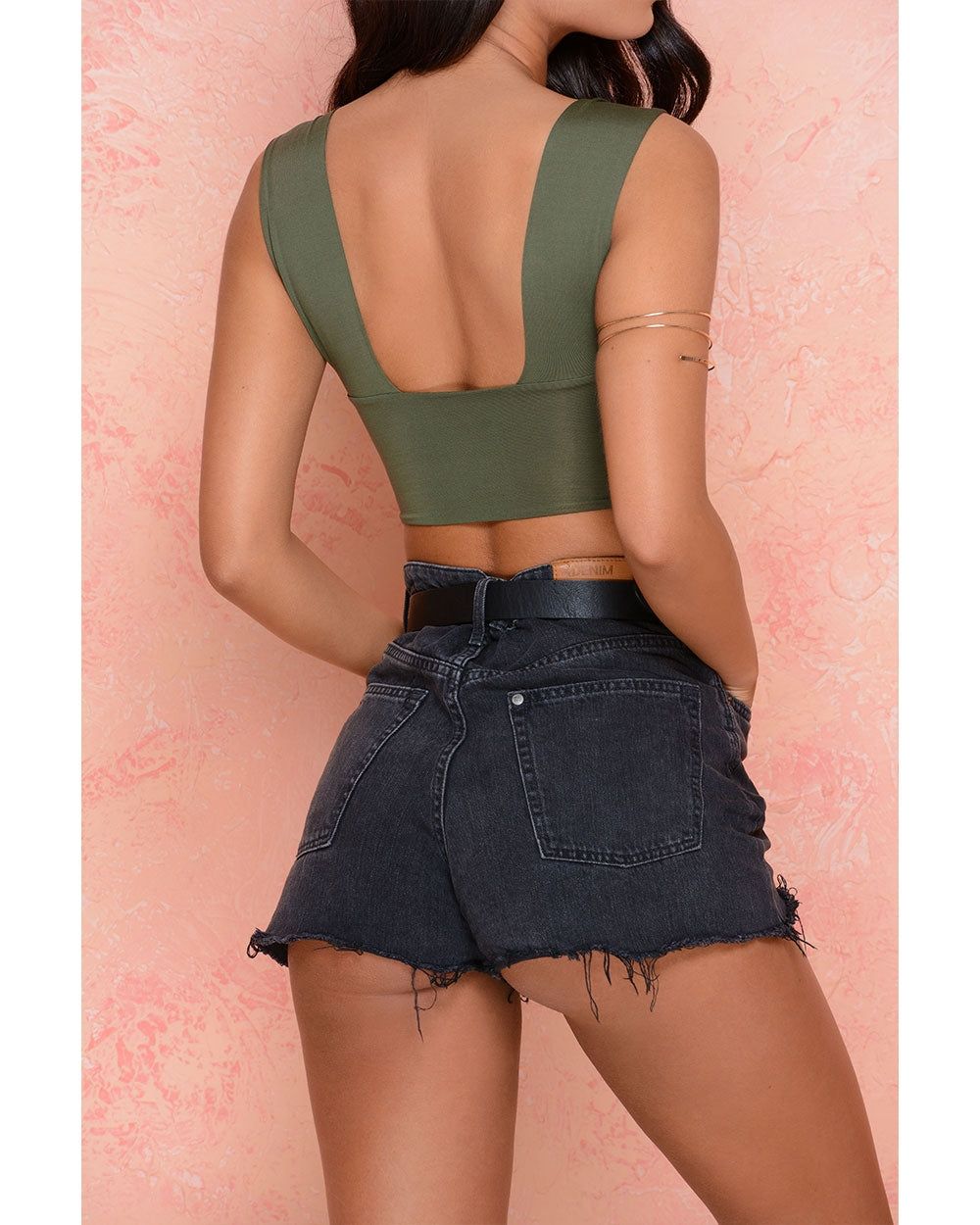Twist My Words Strappy Twist Front Crop Top in Khaki sold by Oh Polly product image thumbnail 2