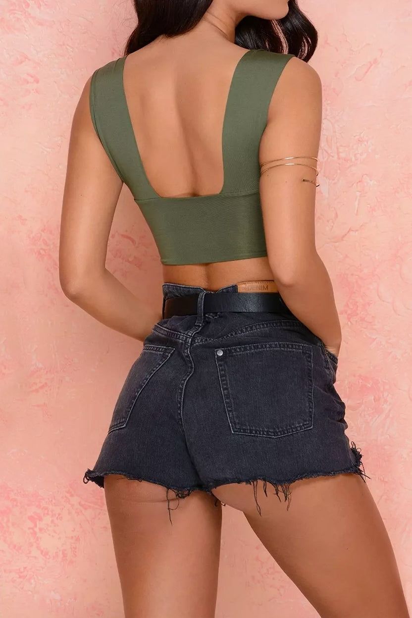 Twist My Words Strappy Twist Front Crop Top in Khaki sold by Oh Polly product image thumbnail 4