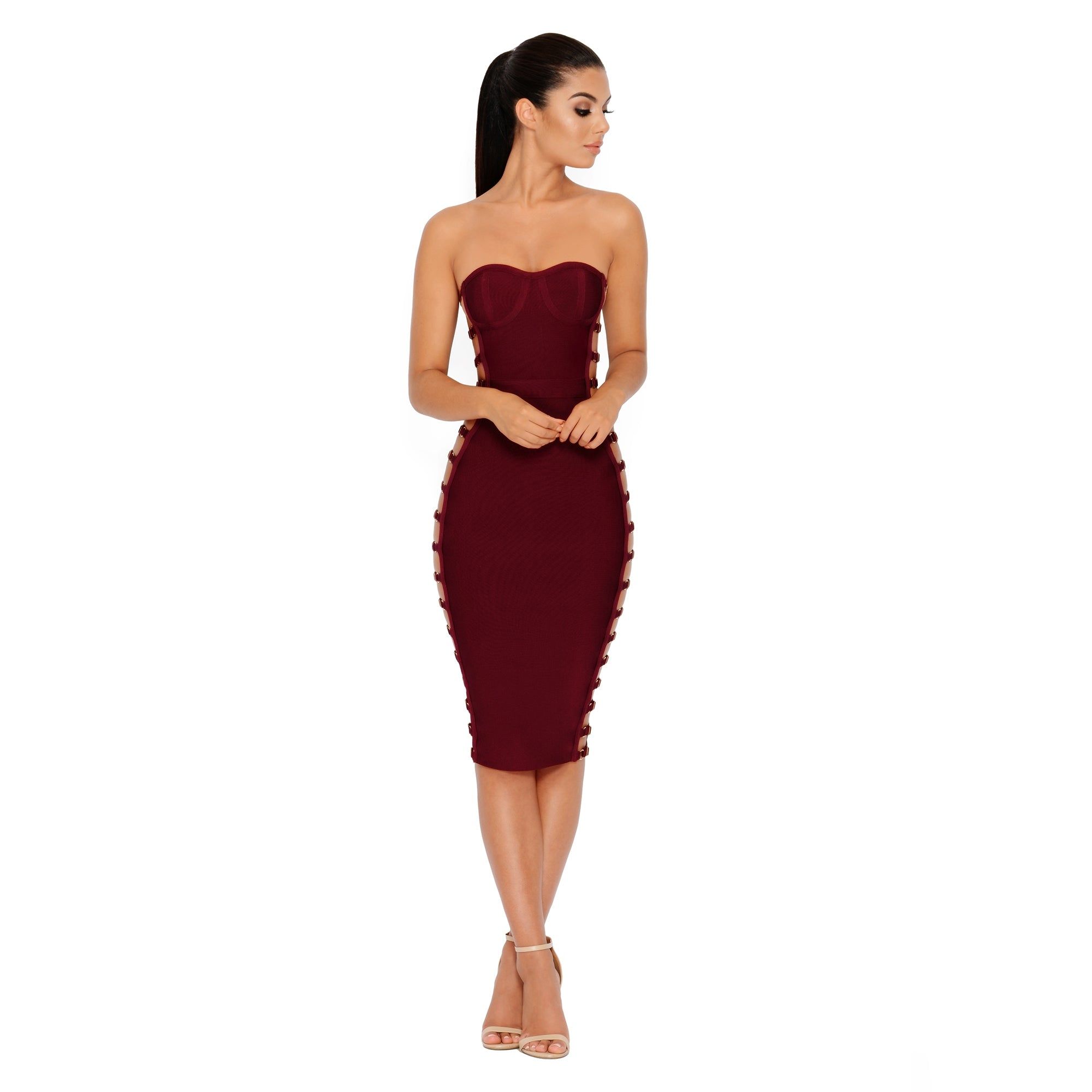 Side Or Die Chick Bandage Bandeau Dress in Burgundy sold by Oh Polly product image thumbnail 10