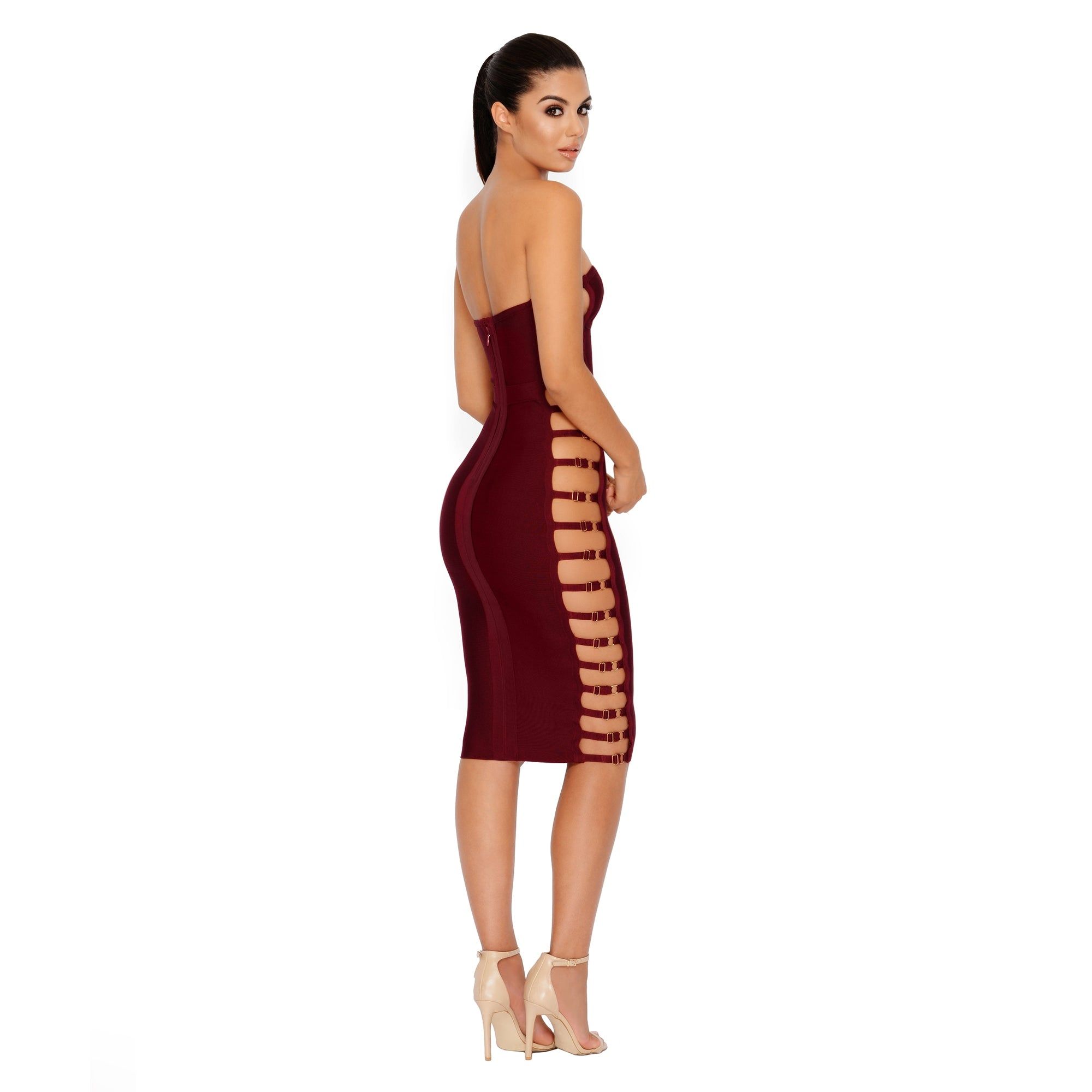 Side Or Die Chick Bandage Bandeau Dress in Burgundy sold by Oh Polly product image thumbnail 9
