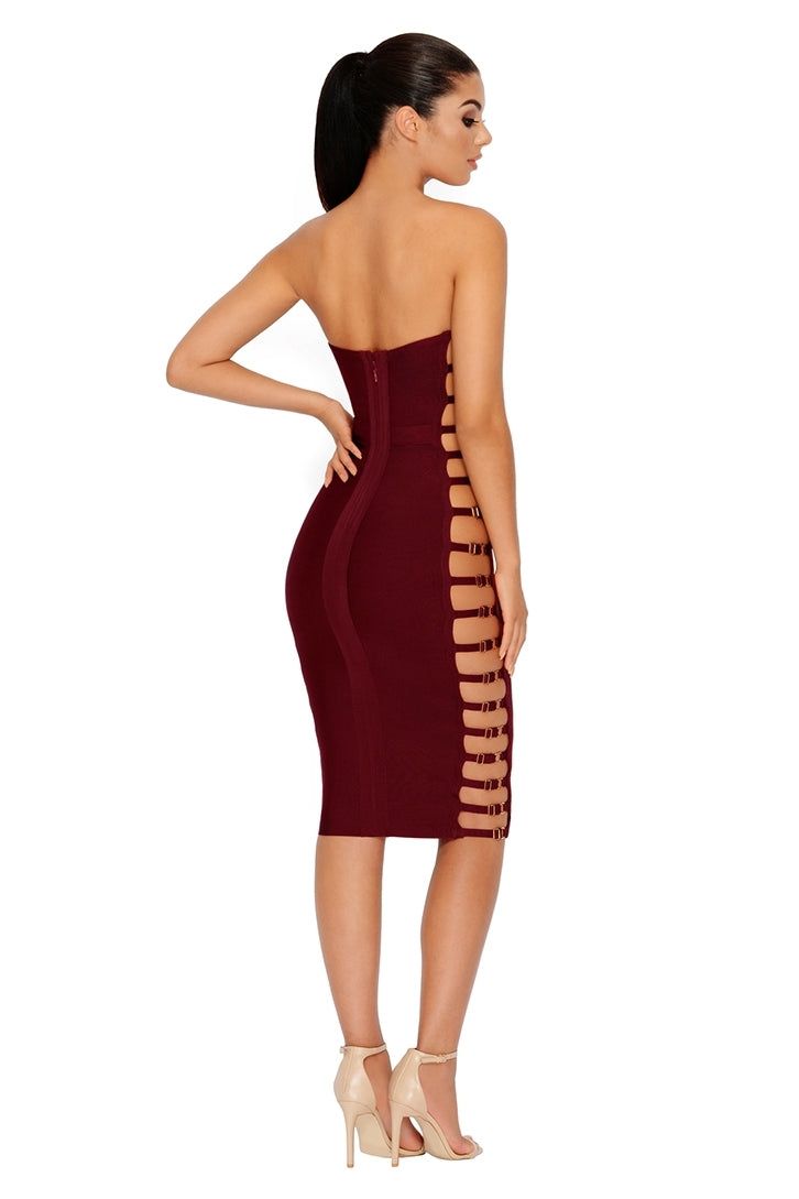 Side Or Die Chick Bandage Bandeau Dress in Burgundy sold by Oh Polly product image thumbnail 13