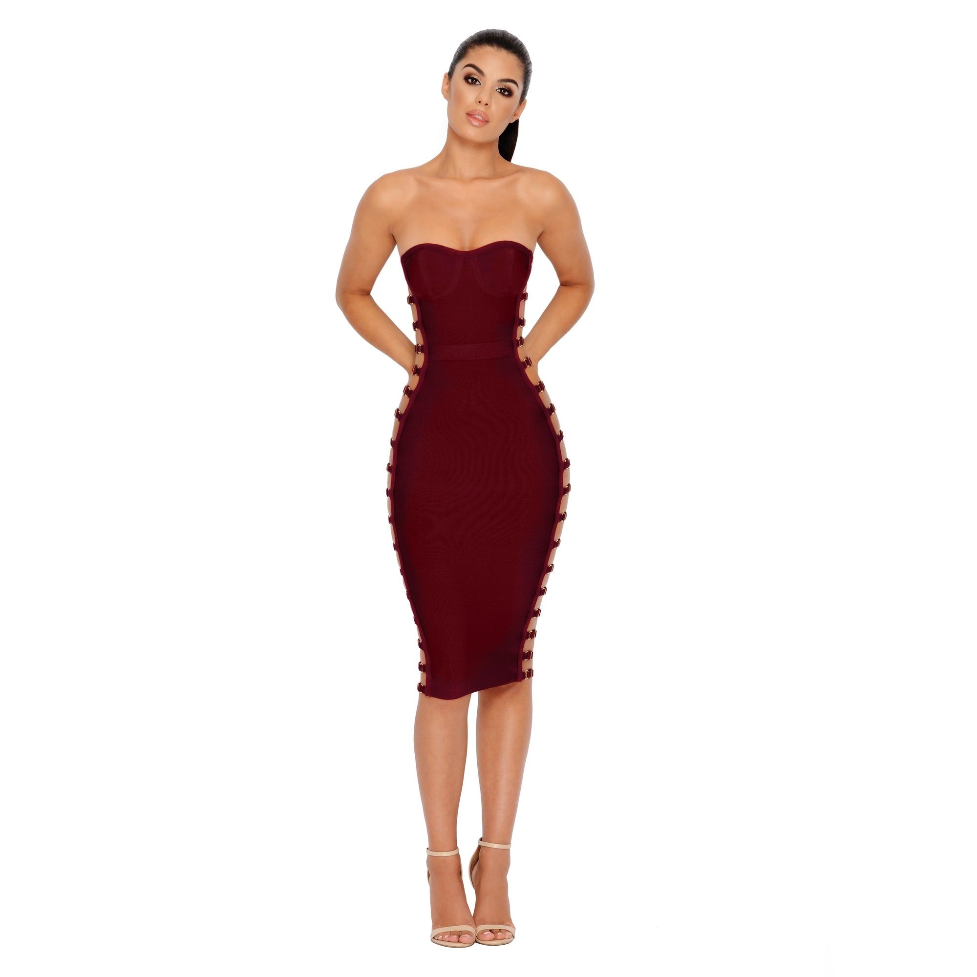 Side Or Die Chick Bandage Bandeau Dress in Burgundy sold by Oh Polly product image thumbnail 5
