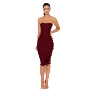 Side Or Die Chick Bandage Bandeau Dress in Burgundy sold by Oh Polly