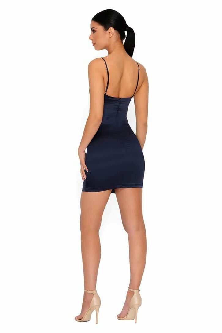 Taut & Bothered Satin Strappy Mini Dress in Navy sold by Oh Polly product image thumbnail 9