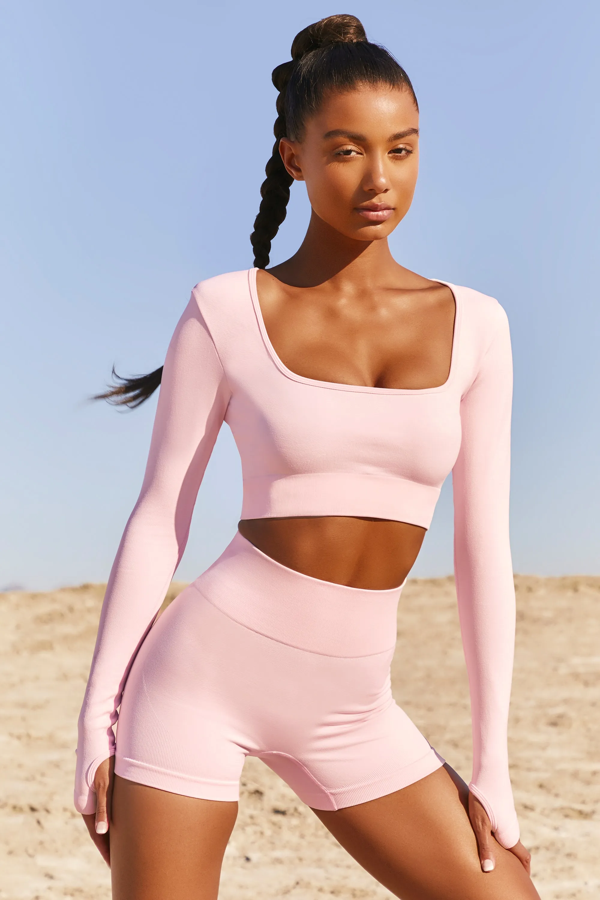 Accomplish Seamless Long Sleeve Crop Top in Pink sold by Oh Polly product image thumbnail 2