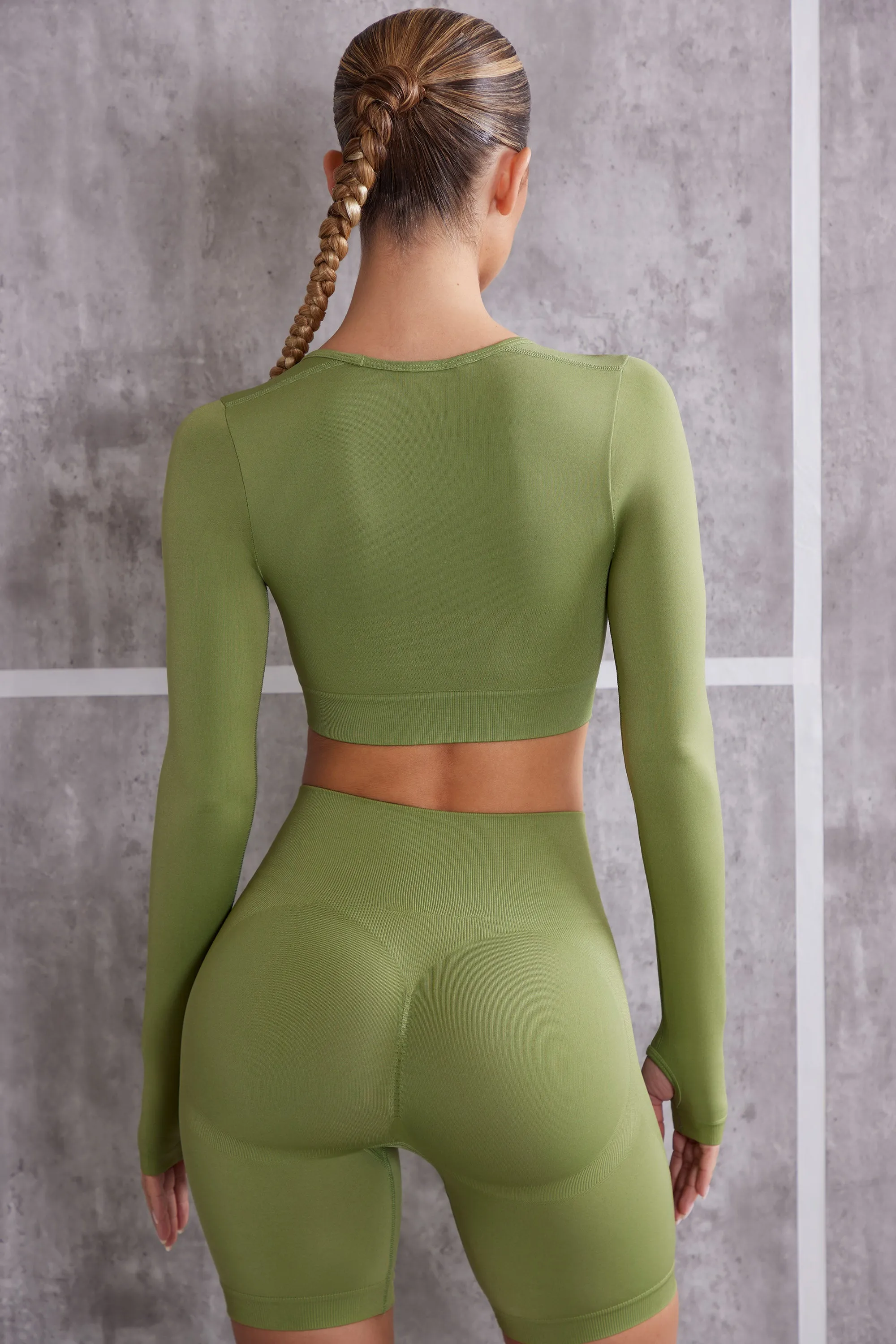 Long Sleeve Crop Top in Olive sold by Oh Polly product image thumbnail 2