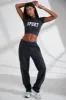 Petite Wide Leg Embroidered Back Joggers in Black sold by Oh Polly