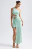 One-Shoulder Draped Cut-Out Maxi Dress in Pastel Green sold by Oh Polly