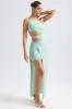 One-Shoulder Draped Cut-Out Maxi Dress in Pastel Green sold by Oh Polly