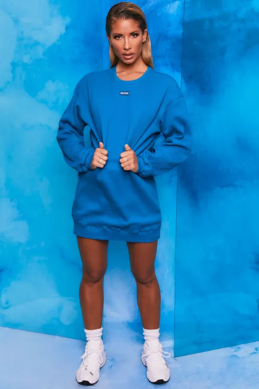 Recover Ribbed Longline Sweatshirt in Blue made by Oh Polly