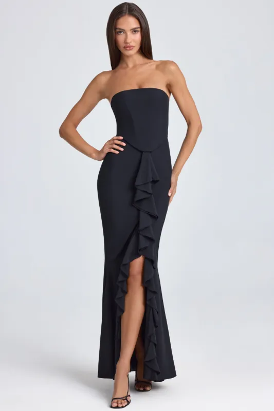 Bandeau Ruffle-Trim Corset Gown in Black sold by Oh Polly