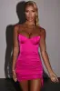 Ruched Asymmetric Satin Mini Dress in Pink sold by Oh Polly
