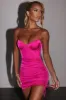 Ruched Asymmetric Satin Mini Dress in Pink sold by Oh Polly