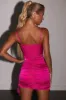 Ruched Asymmetric Satin Mini Dress in Pink sold by Oh Polly
