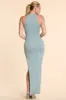 High Neck Racerback Ruched Modal Cashmere Blend Maxi Dress in Stone Blue sold by Oh Polly