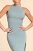 High Neck Racerback Ruched Modal Cashmere Blend Maxi Dress in Stone Blue sold by Oh Polly