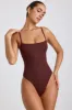 Ribbed Modal Square Neck Bodysuit in Chocolate sold by Oh Polly
