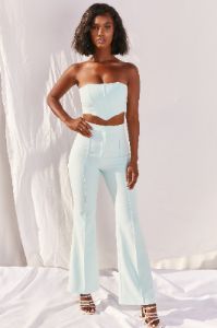 Bossin’ Up Strapless Corset Crop Top in Blue sold by Oh Polly