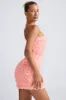Floral-Appliqué Bandeau A-Line Mini Dress in Coral sold by Oh Polly