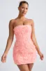 Floral-Appliqué Bandeau A-Line Mini Dress in Coral sold by Oh Polly