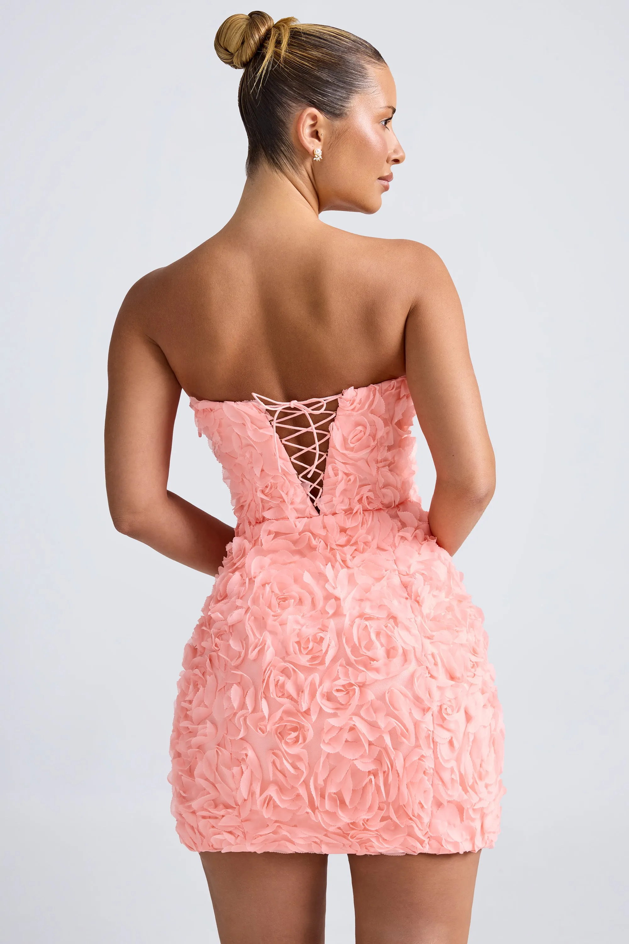 Floral-Appliqué Bandeau A-Line Mini Dress in Coral sold by Oh Polly product image thumbnail 2