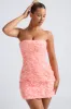 Floral-Appliqué Bandeau A-Line Mini Dress in Coral sold by Oh Polly