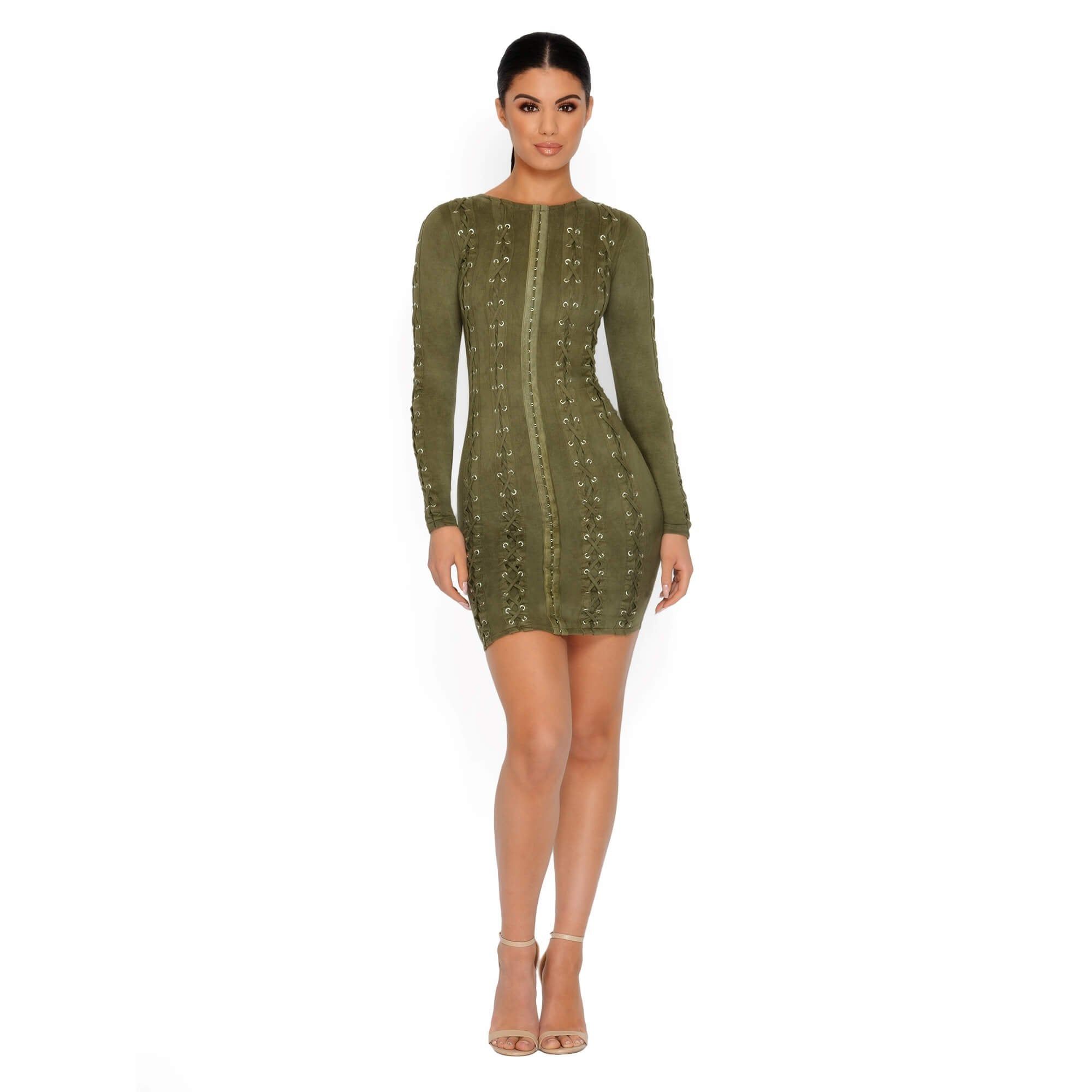 All Laced Up & Somewhere To Glow Mini Dress in Khaki sold by Oh Polly product image thumbnail 8