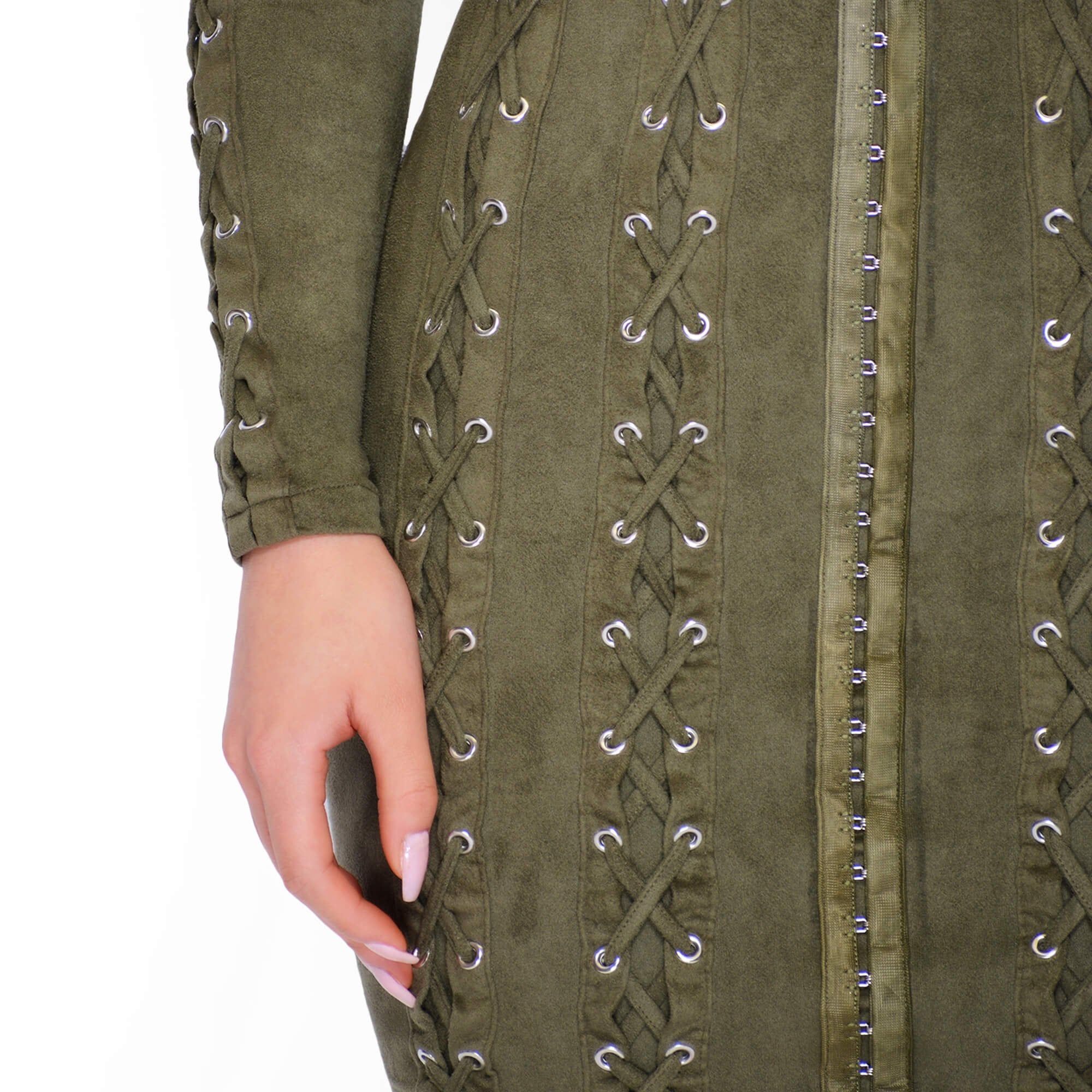 All Laced Up & Somewhere To Glow Mini Dress in Khaki sold by Oh Polly product image thumbnail 10