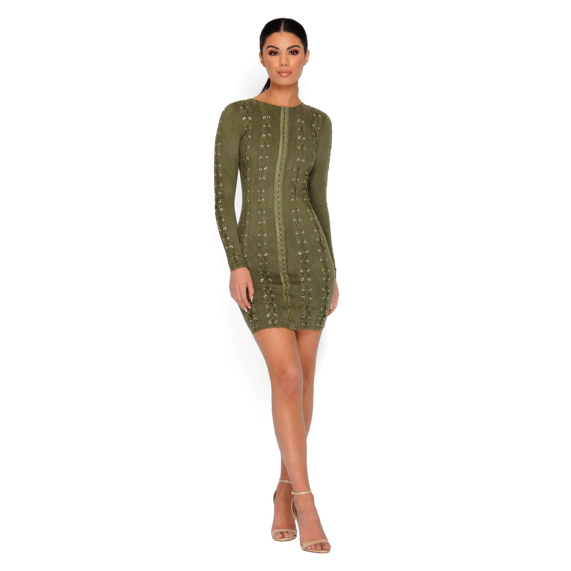 All Laced Up & Somewhere To Glow Mini Dress in Khaki sold by Oh Polly product image thumbnail 2