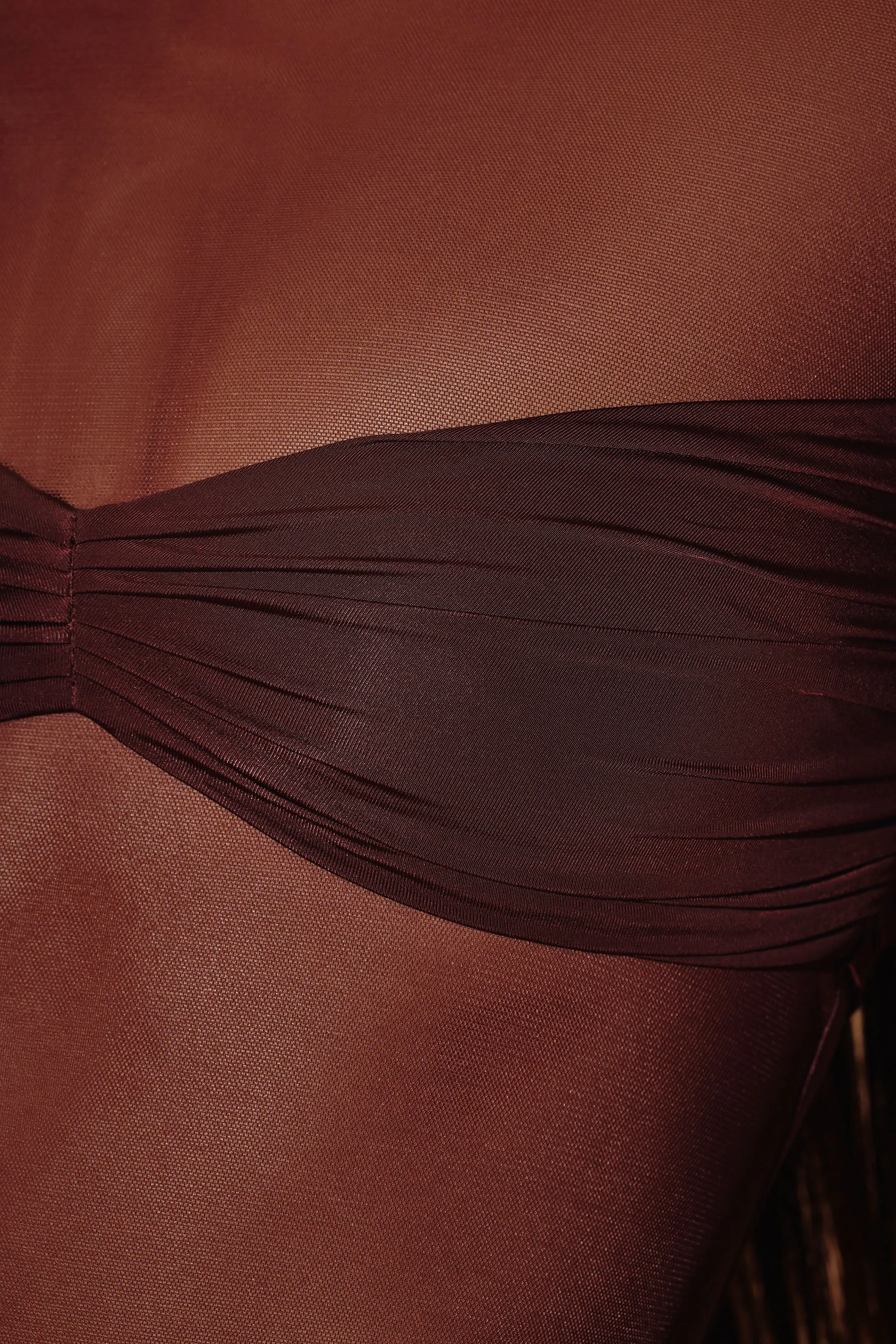 Sheer Panelled Long Sleeve Mini Dress in Brown sold by Oh Polly product image thumbnail 4