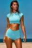 Cap Sleeve Crop Top in Turquoise sold by Oh Polly