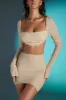 Asymmetric Ruched Mini Skirt in Sand sold by Oh Polly