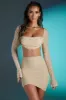 Asymmetric Ruched Mini Skirt in Sand sold by Oh Polly