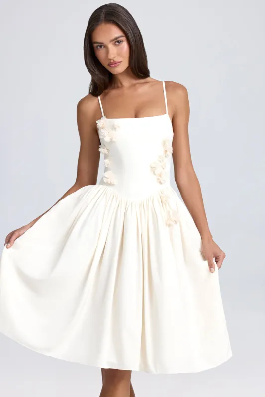 Floral-Appliqué Midi Dress in Ivory sold by Oh Polly