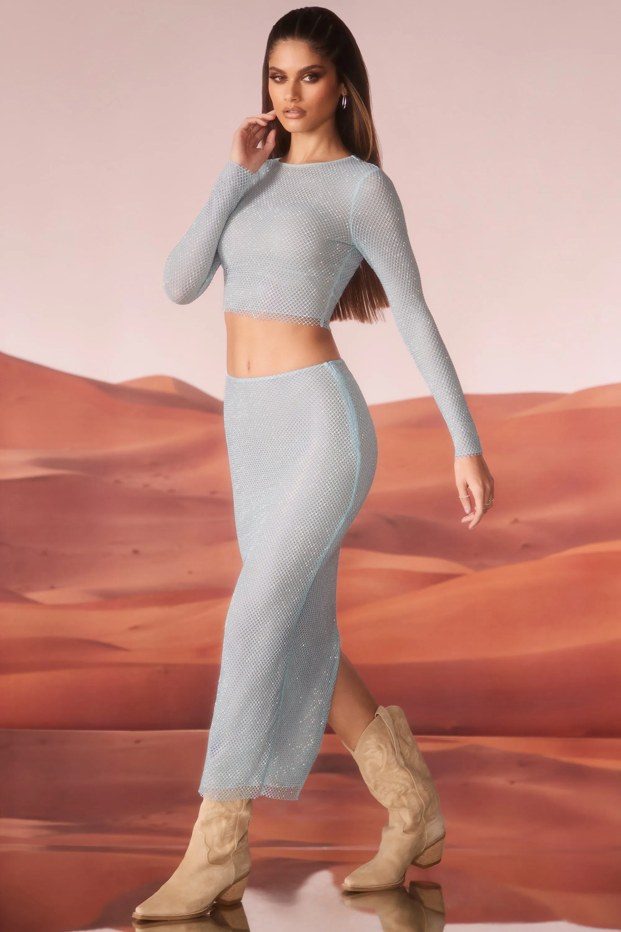 Embellished Low Rise Maxi Skirt in Aqua sold by Oh Polly product image thumbnail 3