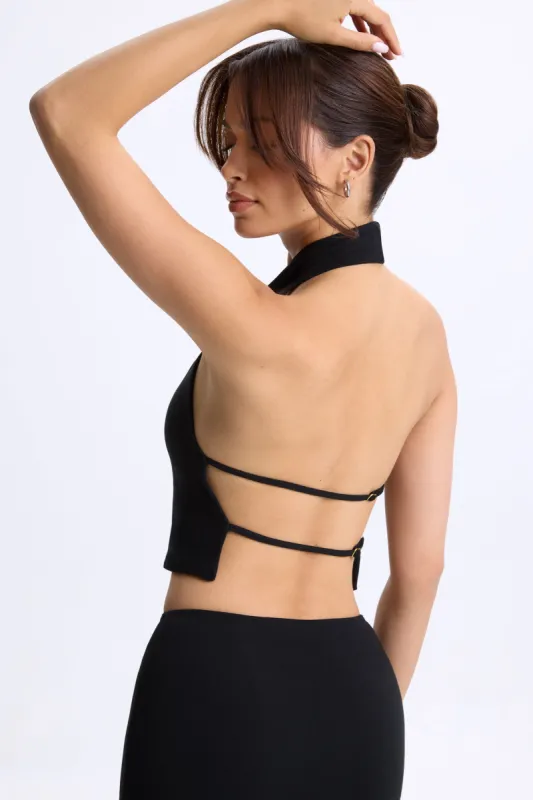 Cowl-Neck Open-Back Top in Black sold by Oh Polly