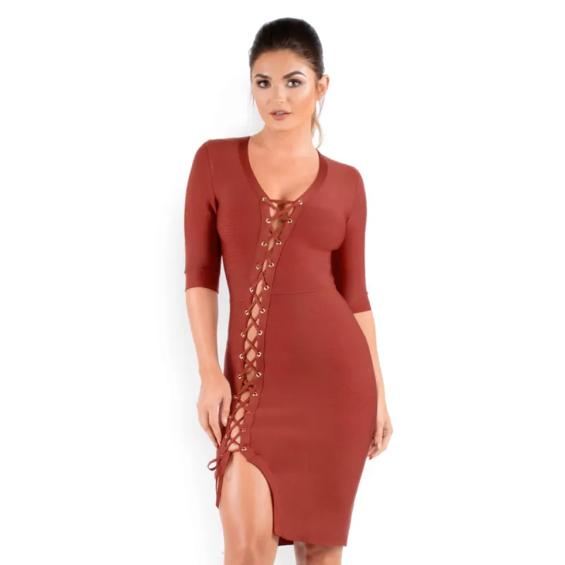 Cross It Off Bandage Dress in Dusty Cedar sold by Oh Polly