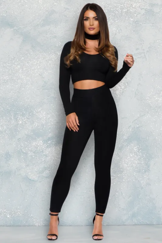 Up Your Sleeve Double Layered Crop Top and Choker in Black sold by Oh Polly