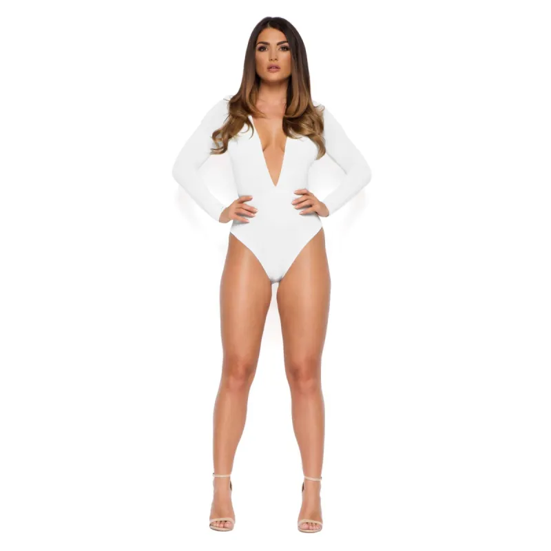Show Down V Neck Bodysuit in White sold by Oh Polly