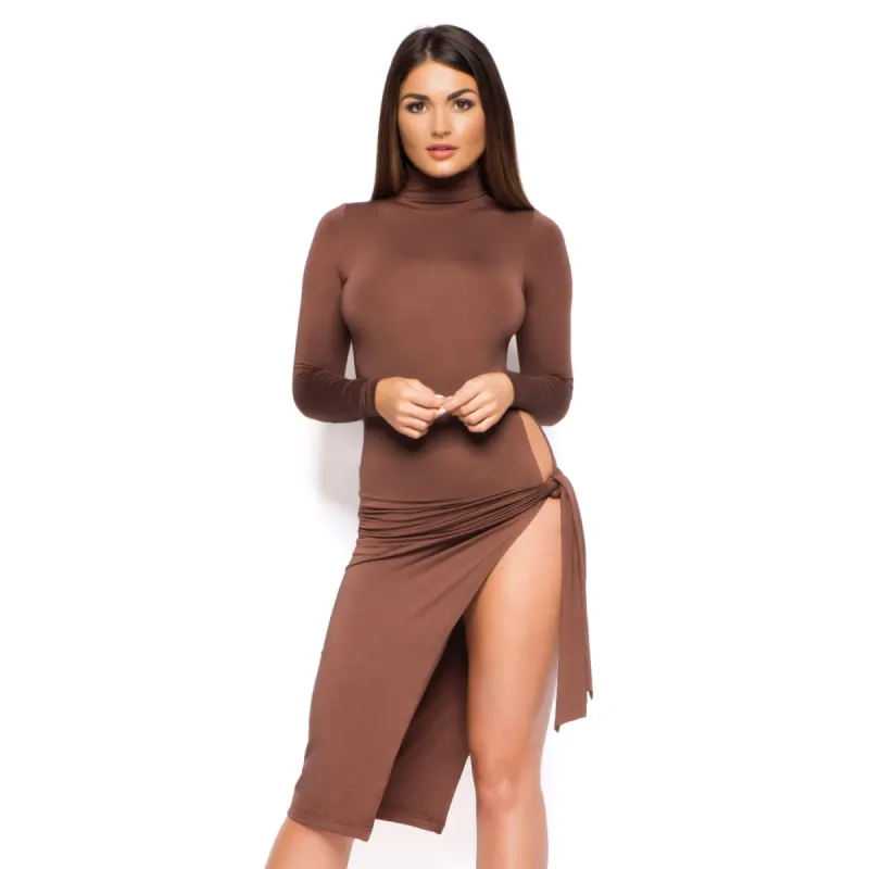 Hang On Tight Tie Side Dress in Chocolate Brown sold by Oh Polly