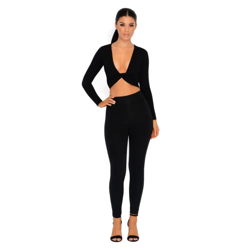 Why Knot Double Layered Crop Top in Black sold by Oh Polly