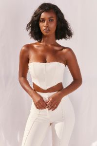 Bossin’ Up Strapless Corset Crop Top in Ivory sold by Oh Polly